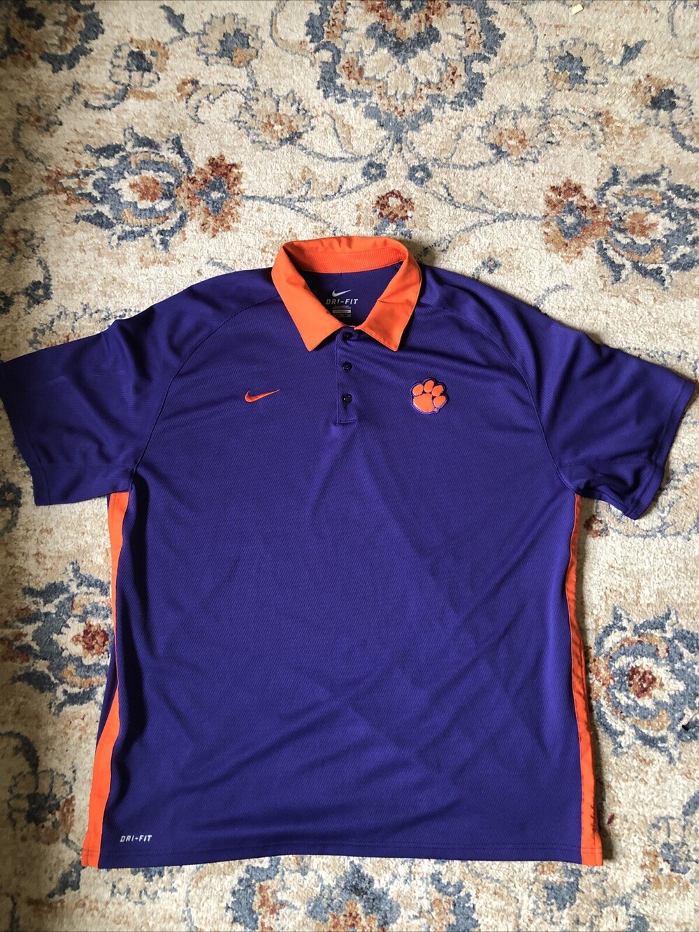Nike On Field Clemson Tigers Polo Shirt 2XL Purple DriFit Short Sleeve Stretch